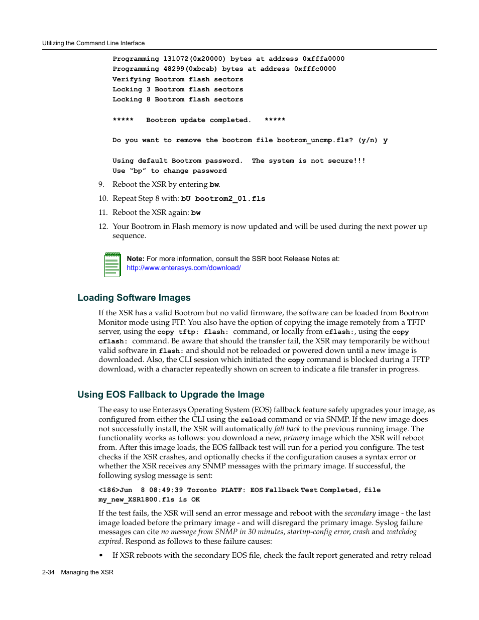 Loading software images, Using eos fallback to upgrade the image | Enterasys Networks Security Router X-PeditionTM User Manual | Page 70 / 466