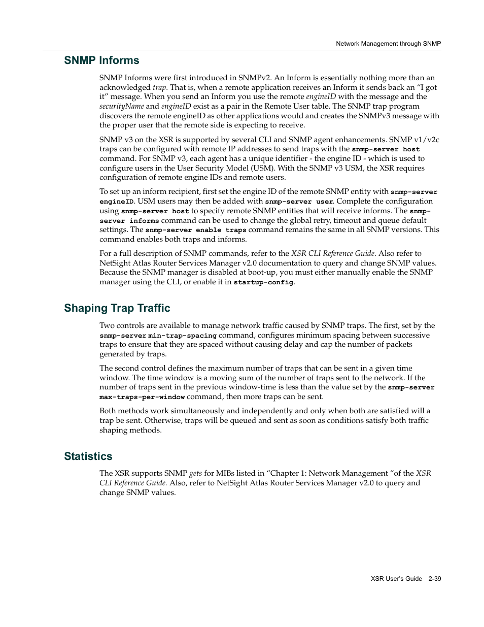 Snmp informs, Shaping trap traffic, Statistics | Enterasys Networks Security Router X-PeditionTM User Manual | Page 75 / 466