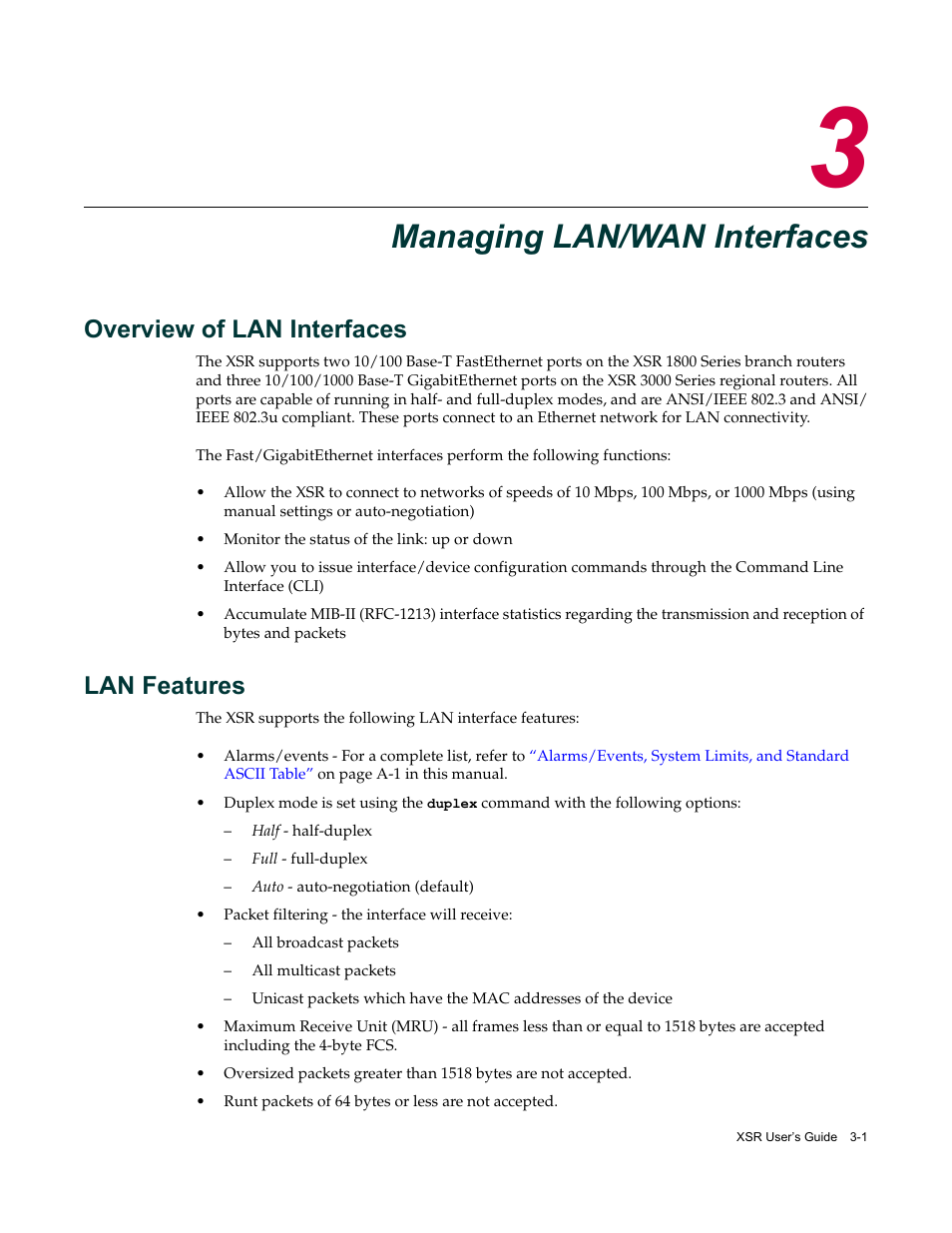 Managing lan/wan interfaces, Overview of lan interfaces, Lan features | Chapter 3: managing lan/wan interfaces, Overview of lan interfaces -1 lan features -1 | Enterasys Networks Security Router X-PeditionTM User Manual | Page 83 / 466