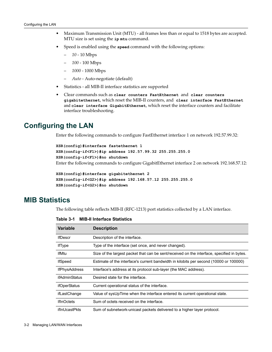 Configuring the lan, Mib statistics, Configuring the lan -2 mib statistics -2 | Enterasys Networks Security Router X-PeditionTM User Manual | Page 84 / 466