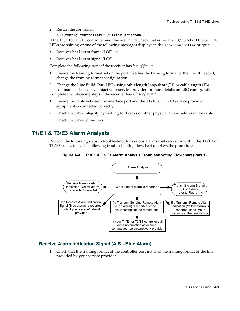 T1/e1 & t3/e3 alarm analysis, Receive alarm indication signal (ais - blue alarm), T1/e1 & t3/e3 alarm analysis -9 | Enterasys Networks Security Router X-PeditionTM User Manual | Page 97 / 466