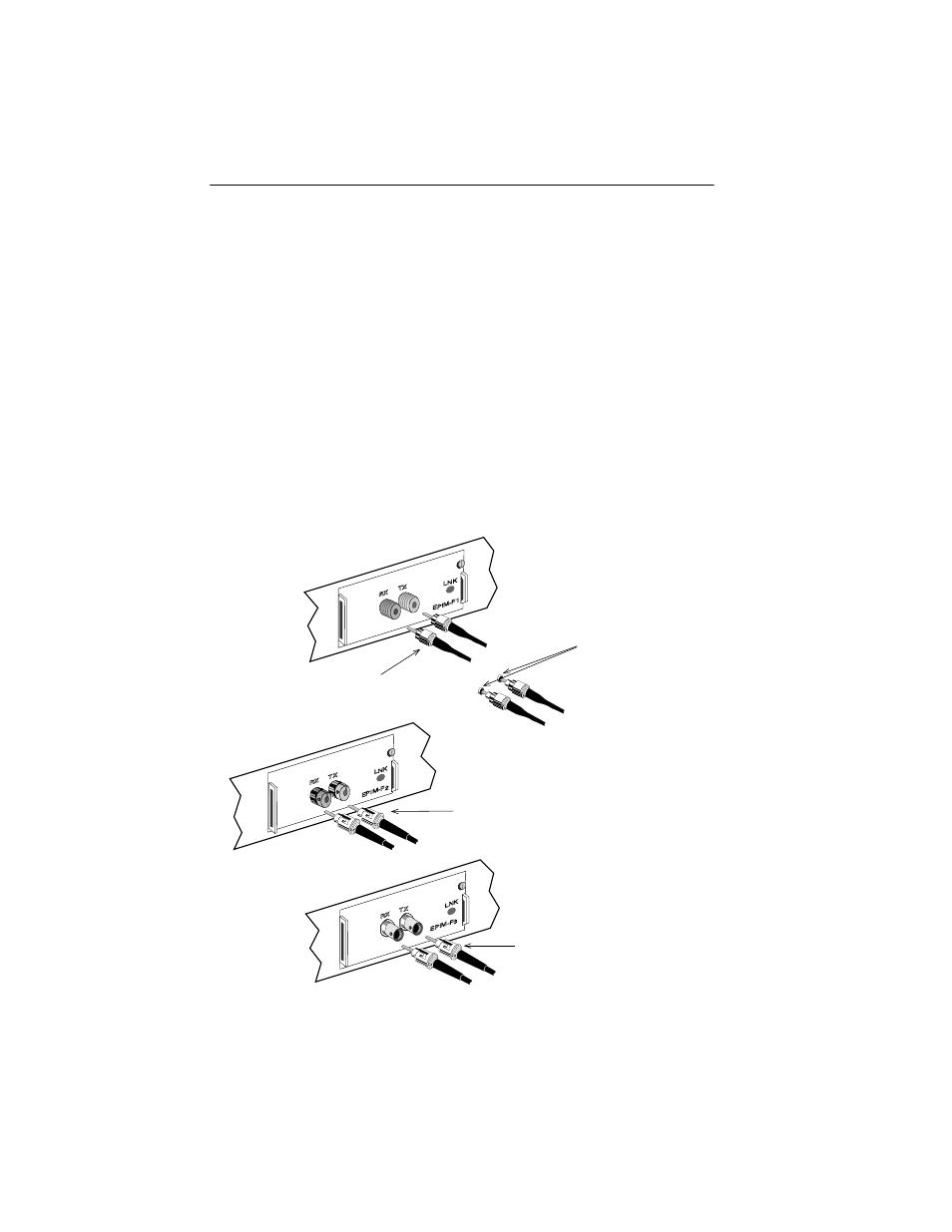 Remove the protective plastic covers from the f, Attach the fiber labeled 1 to the applicable re, Figure 3-2. the epim-f1, epim-f2 and epim-f3 | Enterasys Networks BRIM-E6 User Manual | Page 22 / 41