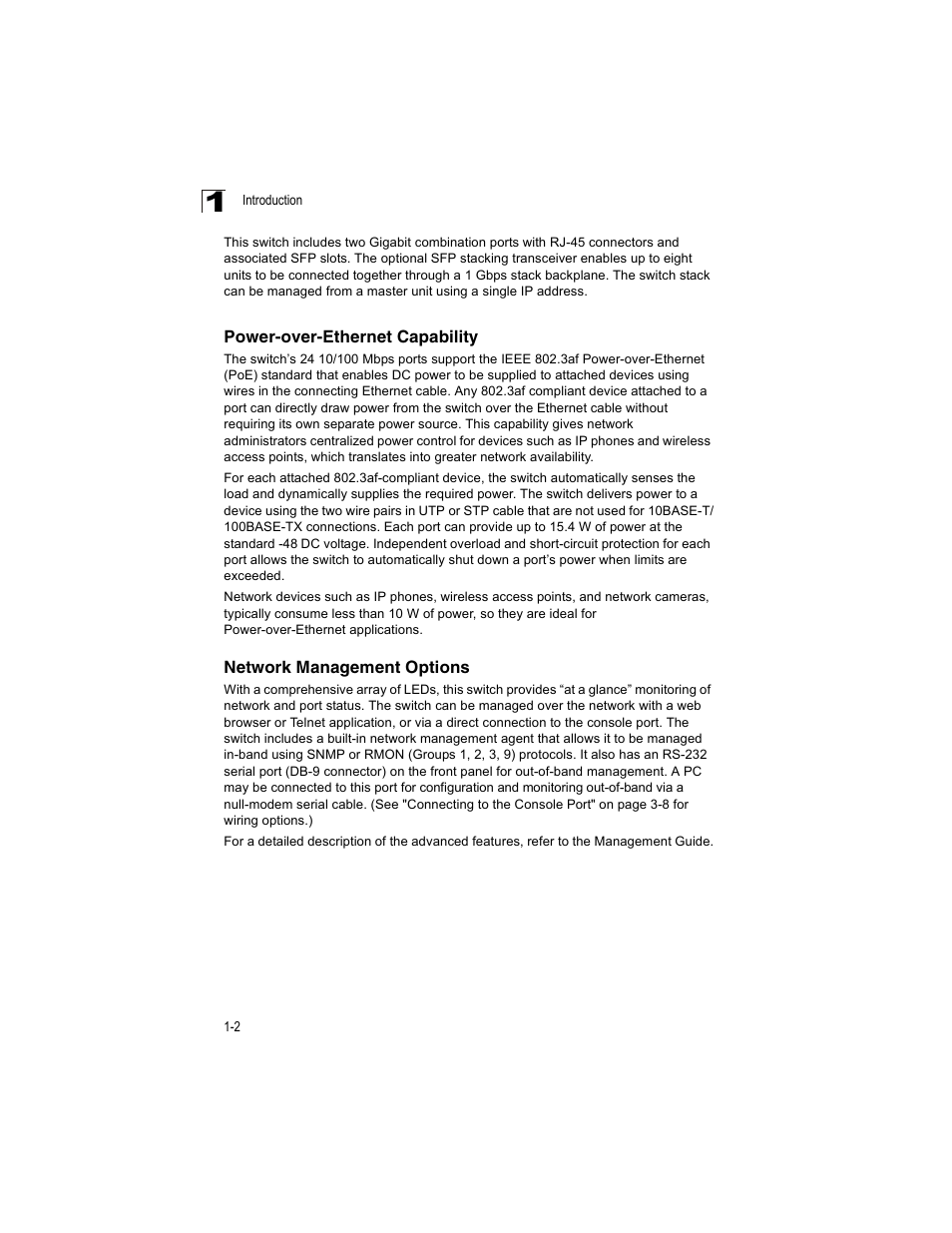 Power-over-ethernet capability, Network management options | Enterasys Networks V2H124-24P User Manual | Page 22 / 68