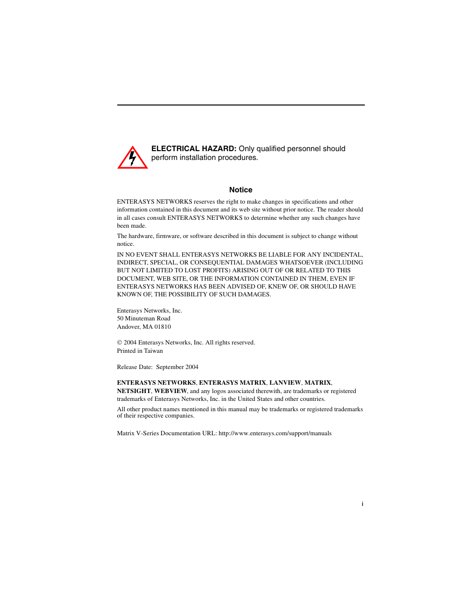 Notice | Enterasys Networks V2H124-24P User Manual | Page 3 / 68