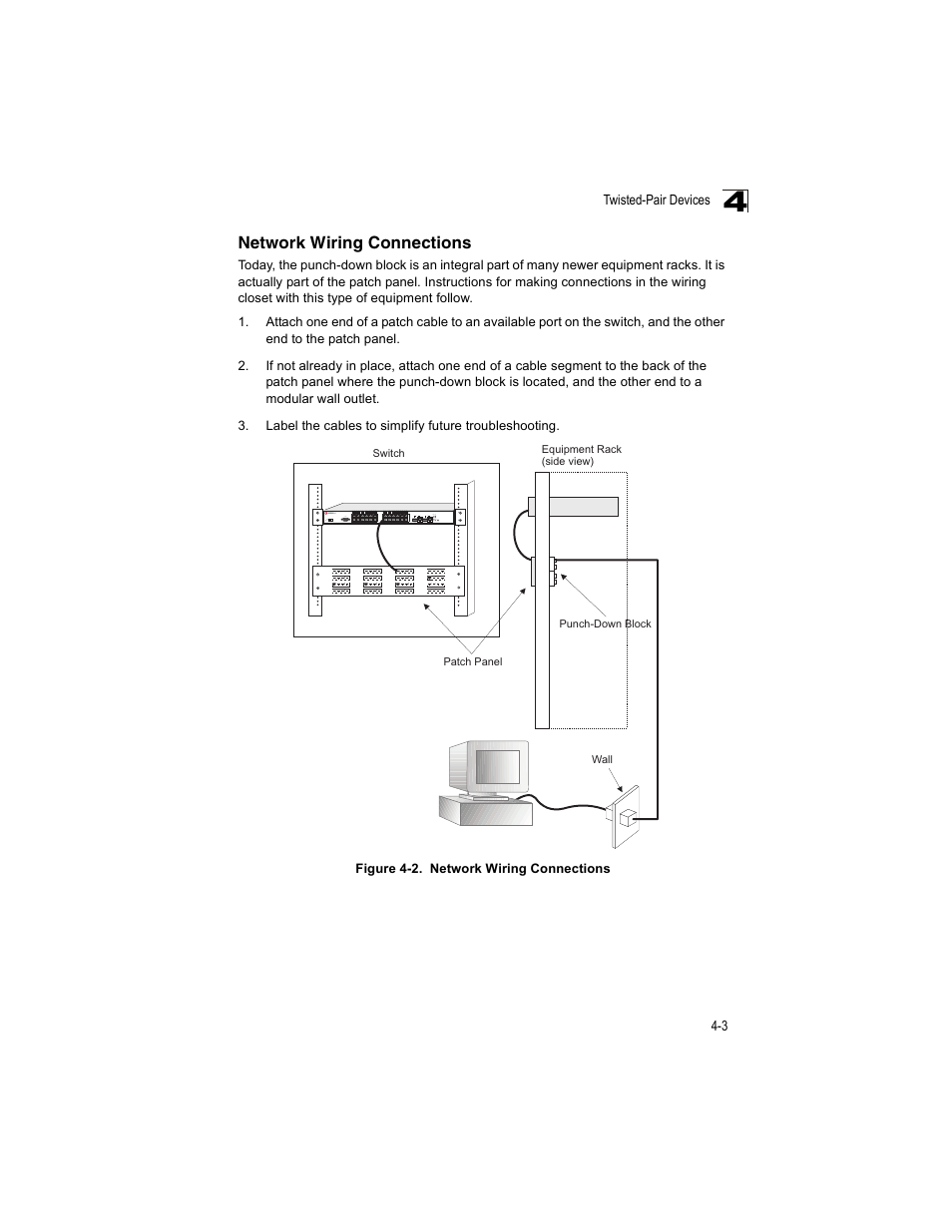 Network wiring connections, Network wiring connections 4-3, Figure 4-2 | Enterasys Networks V2H124-24P User Manual | Page 47 / 68