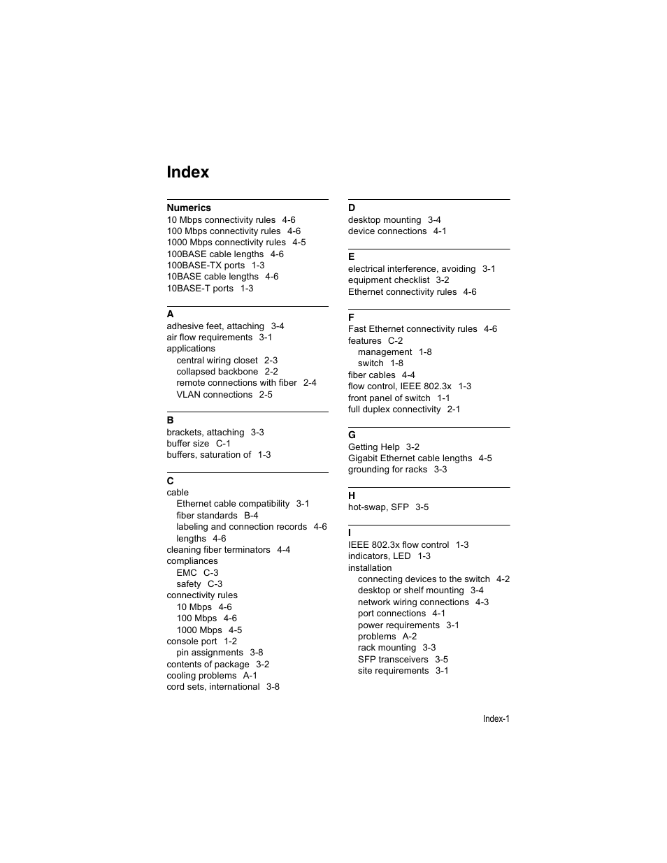 Index | Enterasys Networks V2H124-24P User Manual | Page 65 / 68