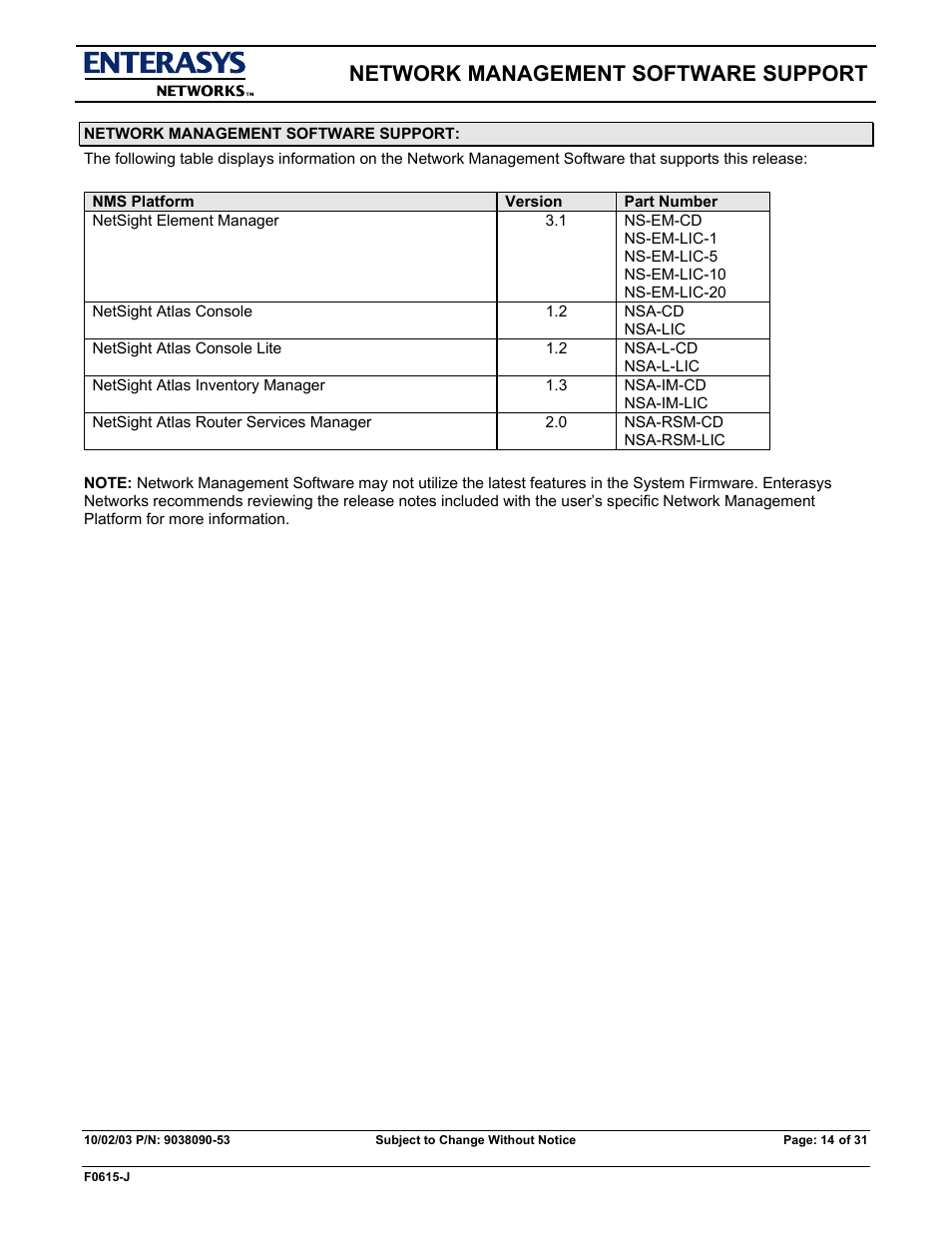 Network management software support | Enterasys Networks X-PEDITION E9.1.7.0 User Manual | Page 14 / 31