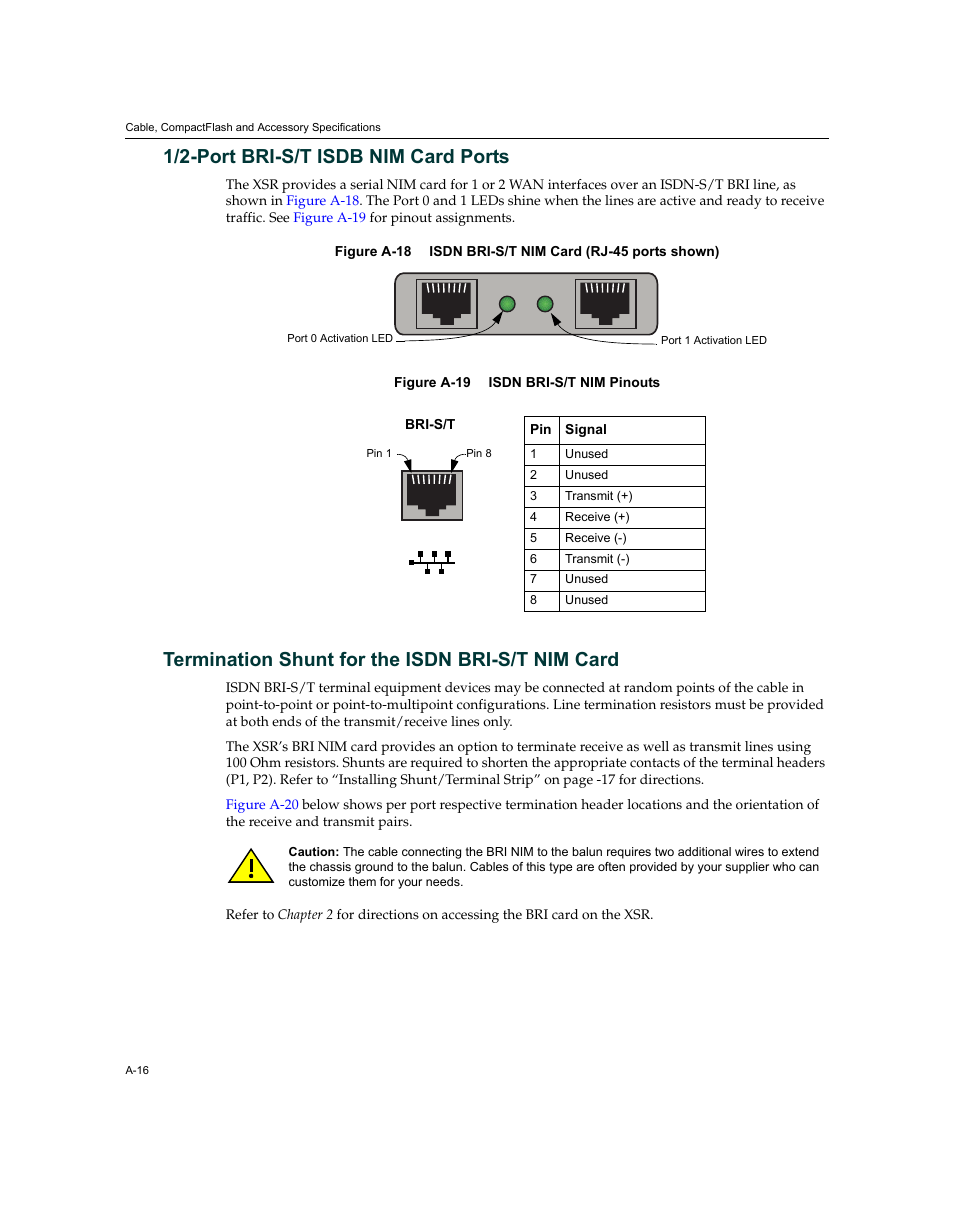 1/2-port bri-s/t isdb nim card ports, Termination shunt for the isdn bri-s/t nim card | Enterasys Networks XSR-3150 User Manual | Page 102 / 110