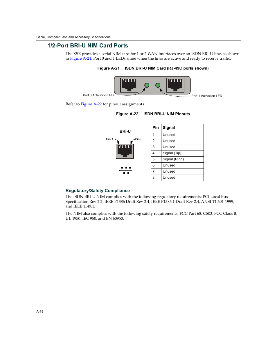 1/2-port bri-u nim card ports | Enterasys Networks XSR-3150 User Manual | Page 104 / 110