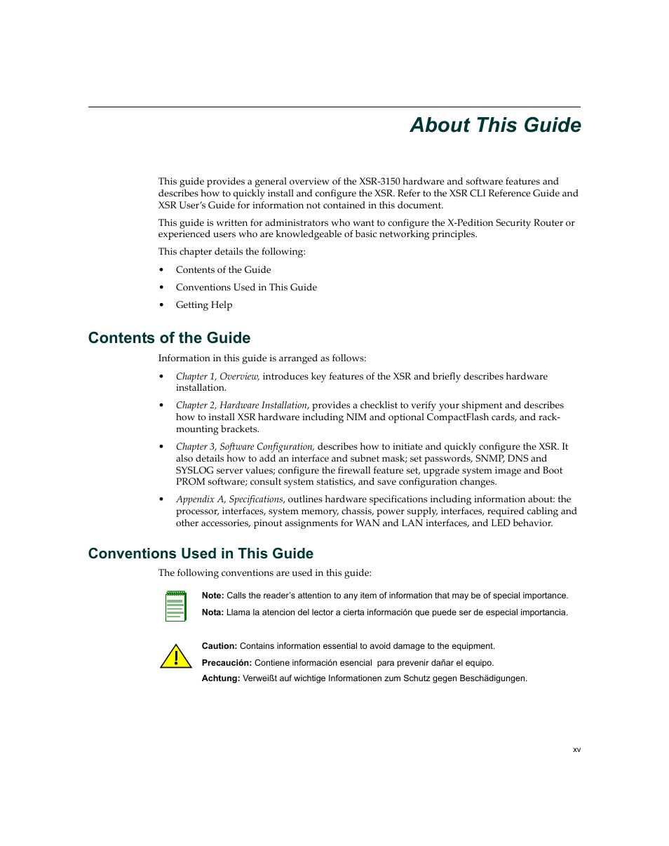 About this guide, Contents of the guide, Conventions used in this guide | Enterasys Networks XSR-3150 User Manual | Page 17 / 110