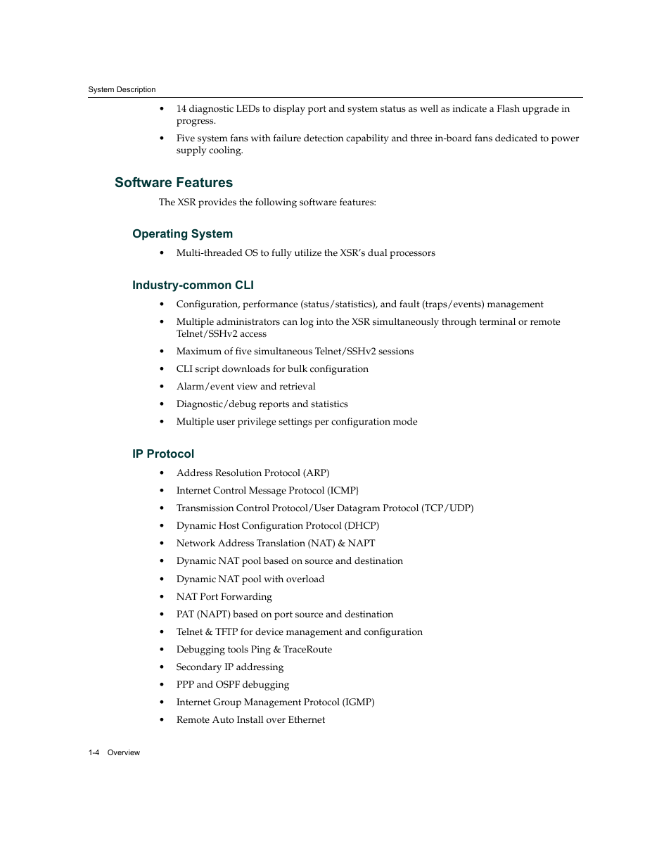 Software features, Software features -4 | Enterasys Networks XSR-3150 User Manual | Page 24 / 110