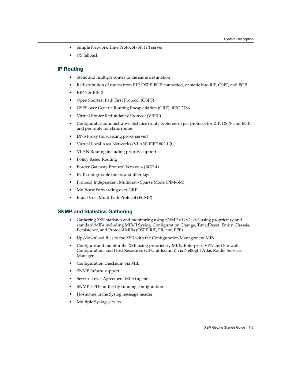 Ip routing -5 snmp and statistics gathering -5 | Enterasys Networks XSR-3150 User Manual | Page 25 / 110