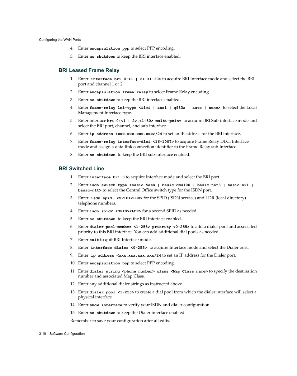 Bri leased frame relay -10 bri switched line -10 | Enterasys Networks XSR-3150 User Manual | Page 54 / 110