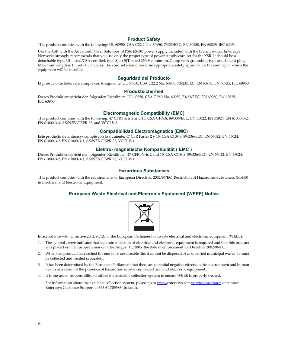 Enterasys Networks XSR-3150 User Manual | Page 6 / 110