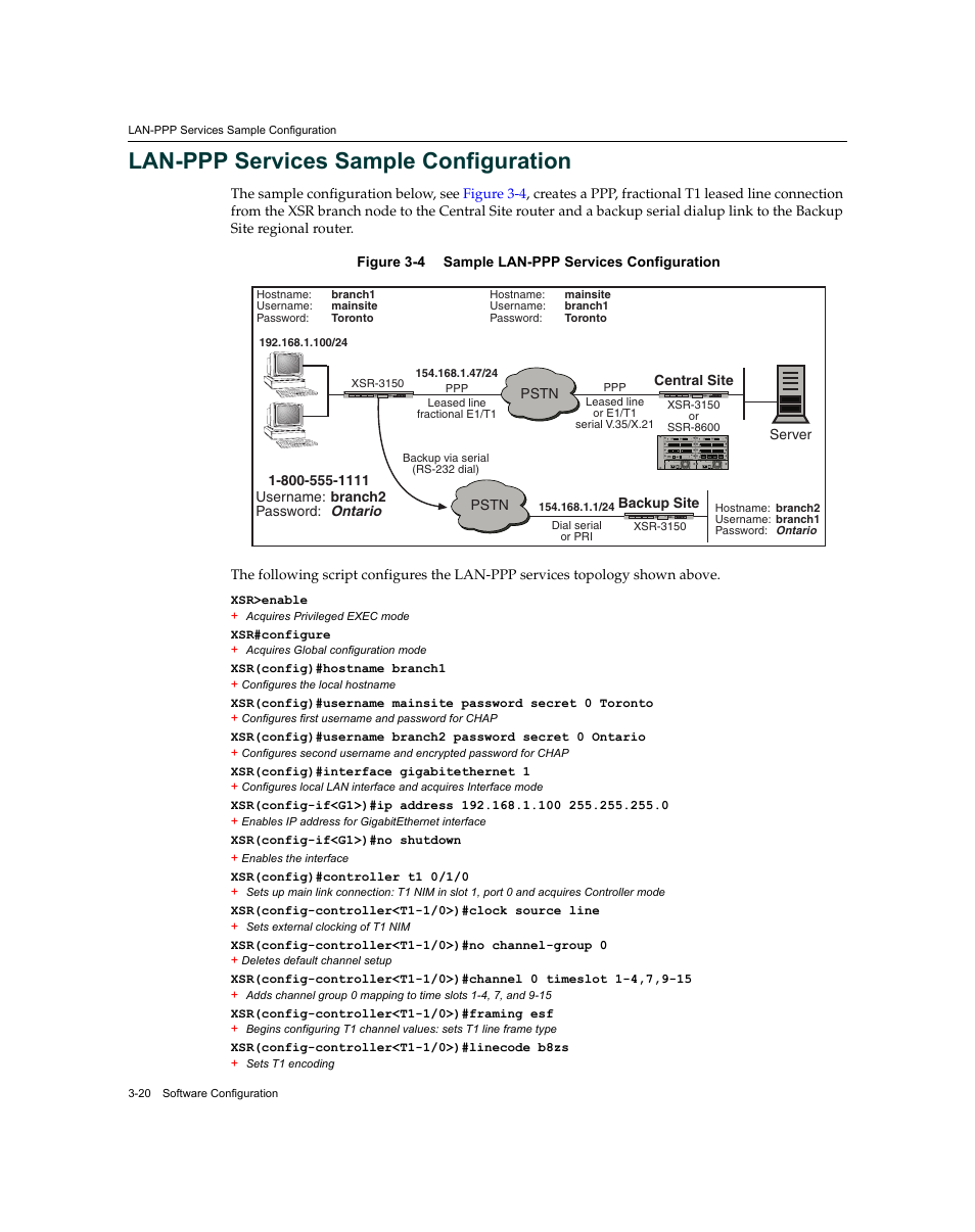 Lan-ppp services sample configuration, Lan-ppp services sample configuration -20 | Enterasys Networks XSR-3150 User Manual | Page 64 / 110