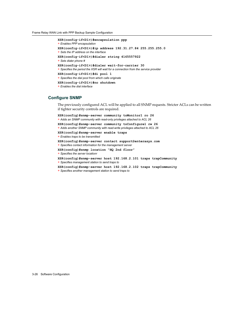 Configure snmp -26, Configure snmp | Enterasys Networks XSR-3150 User Manual | Page 70 / 110