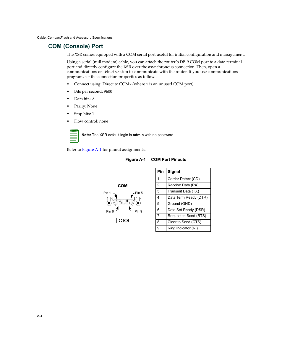 Com (console) port | Enterasys Networks XSR-3150 User Manual | Page 90 / 110