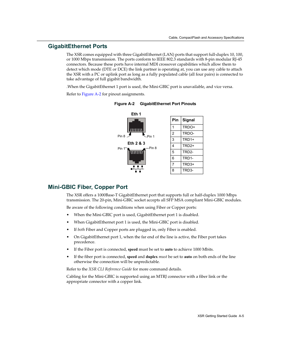 Gigabitethernet ports, Mini-gbic fiber, copper port | Enterasys Networks XSR-3150 User Manual | Page 91 / 110