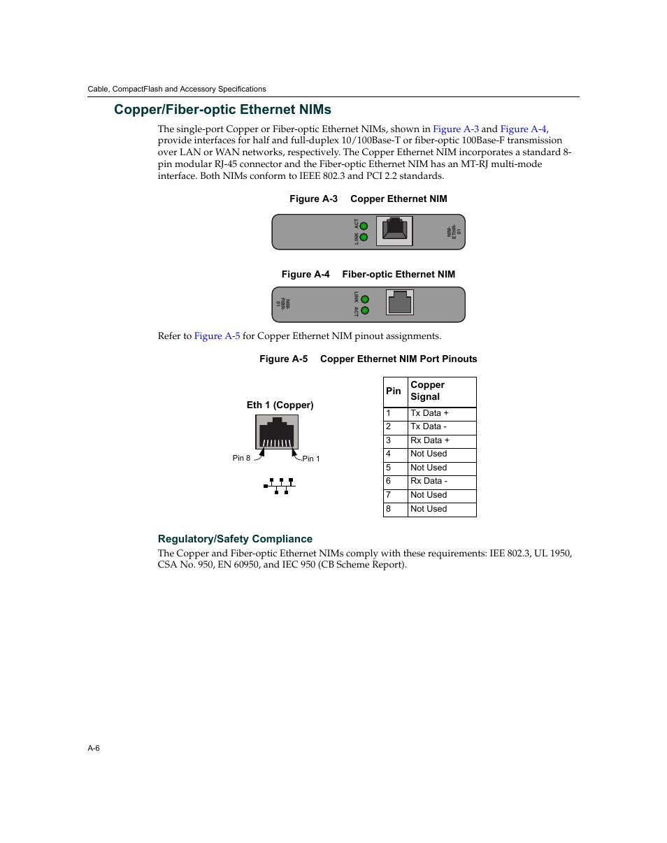 Copper/fiber-optic ethernet nims, Regulatory/safety compliance | Enterasys Networks XSR-3150 User Manual | Page 92 / 110