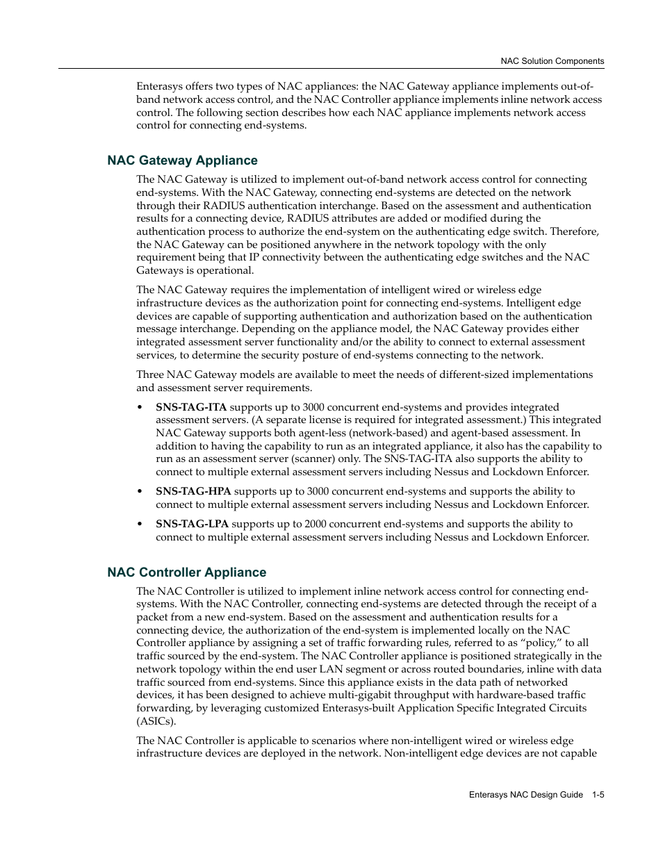 Nac gateway appliance, Nac controller appliance | Enterasys Networks 9034385 User Manual | Page 15 / 98