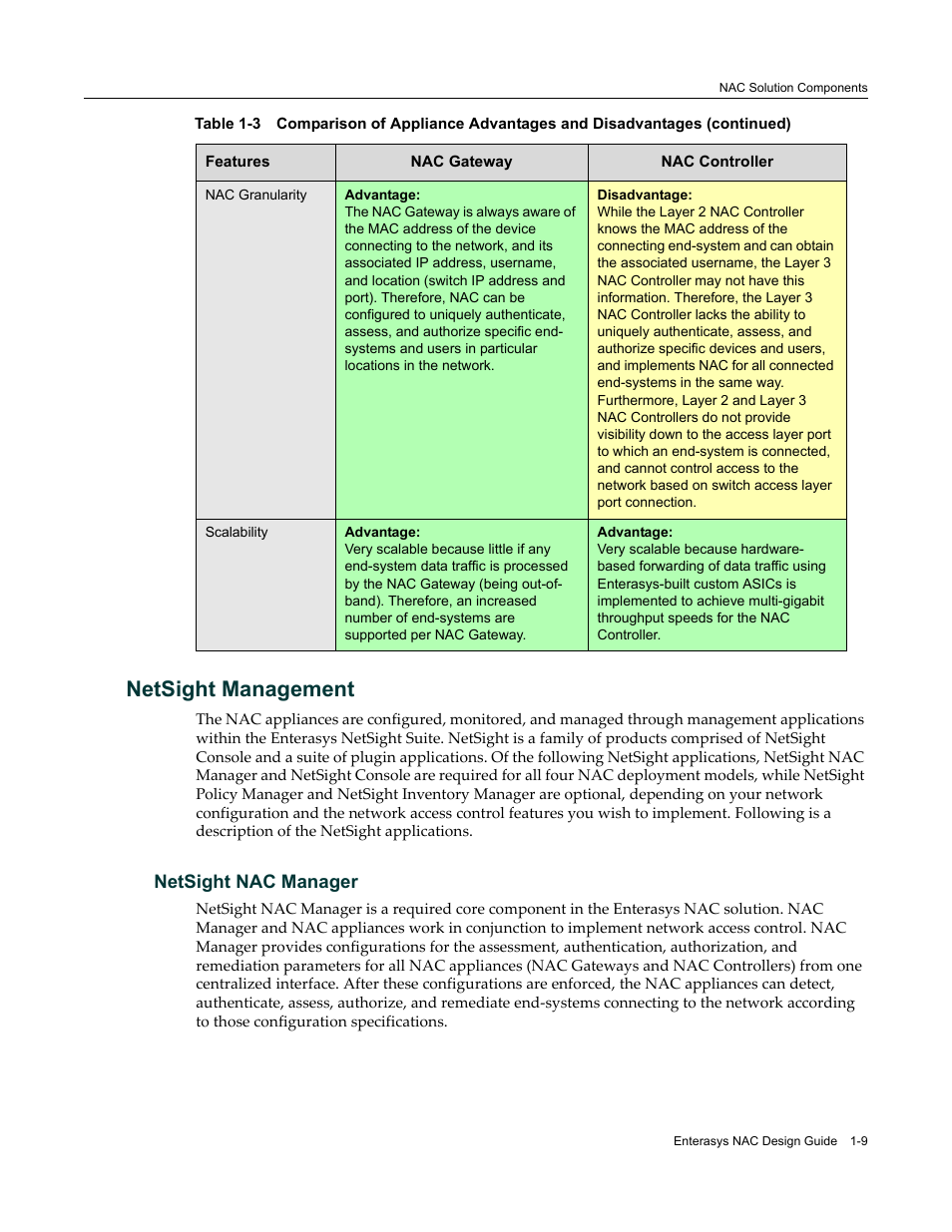 Netsight management, Netsight nac manager, Netsight management -9 | Netsight nac manager -9 | Enterasys Networks 9034385 User Manual | Page 19 / 98