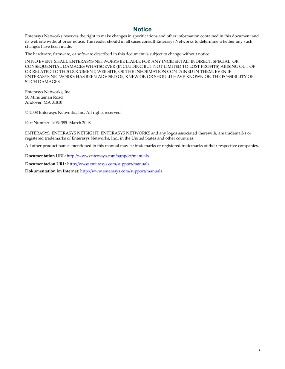Notice | Enterasys Networks 9034385 User Manual | Page 3 / 98
