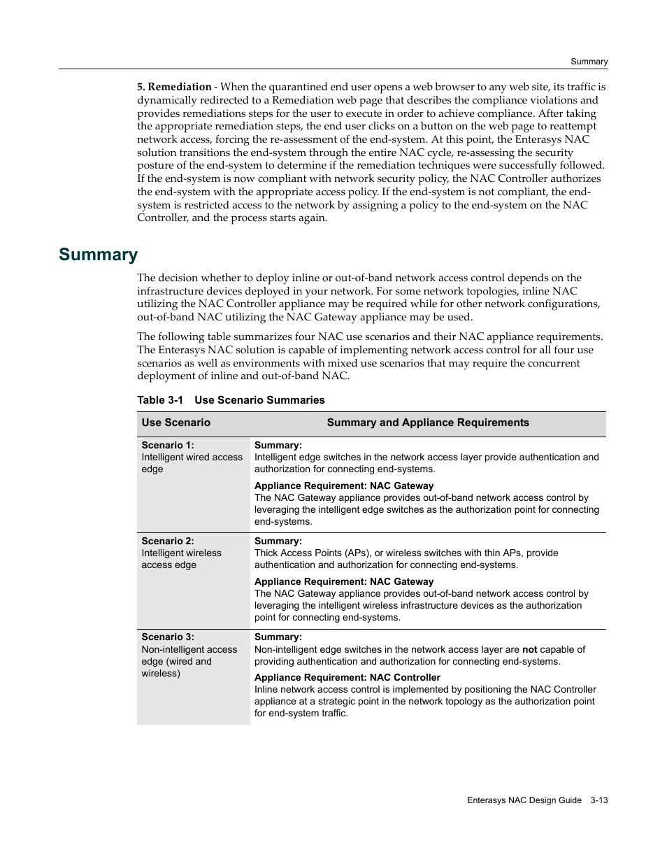 Summary, Summary -13, Use scenario summaries -13 | Enterasys Networks 9034385 User Manual | Page 51 / 98