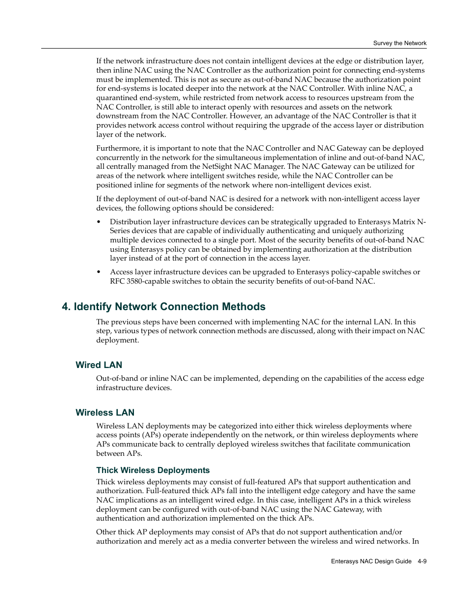 Identify network connection methods, Wired lan, Wireless lan | Identify network connection methods -9, Wired lan -9 wireless lan -9 | Enterasys Networks 9034385 User Manual | Page 61 / 98