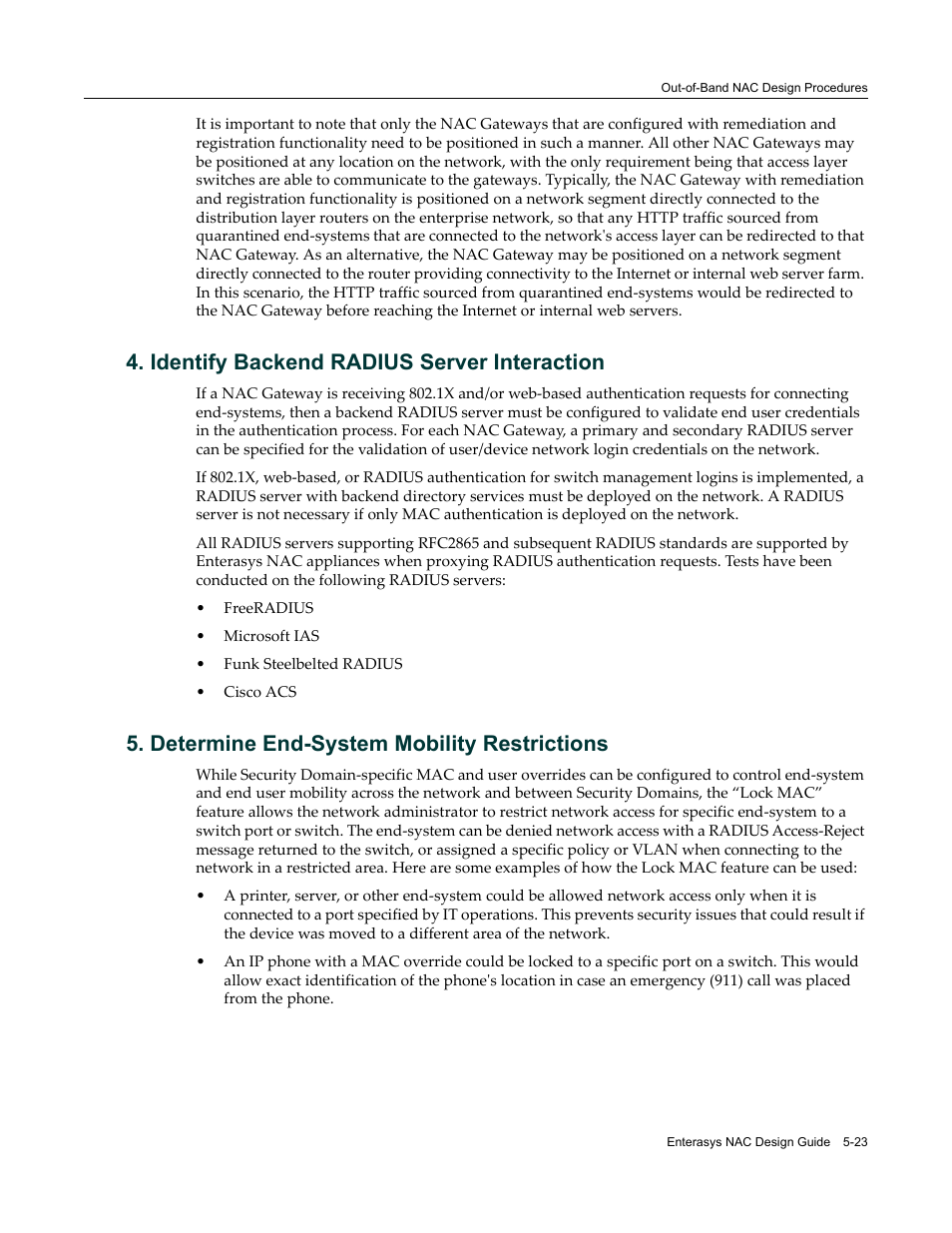 Identify backend radius server interaction, Determine end-system mobility restrictions | Enterasys Networks 9034385 User Manual | Page 87 / 98