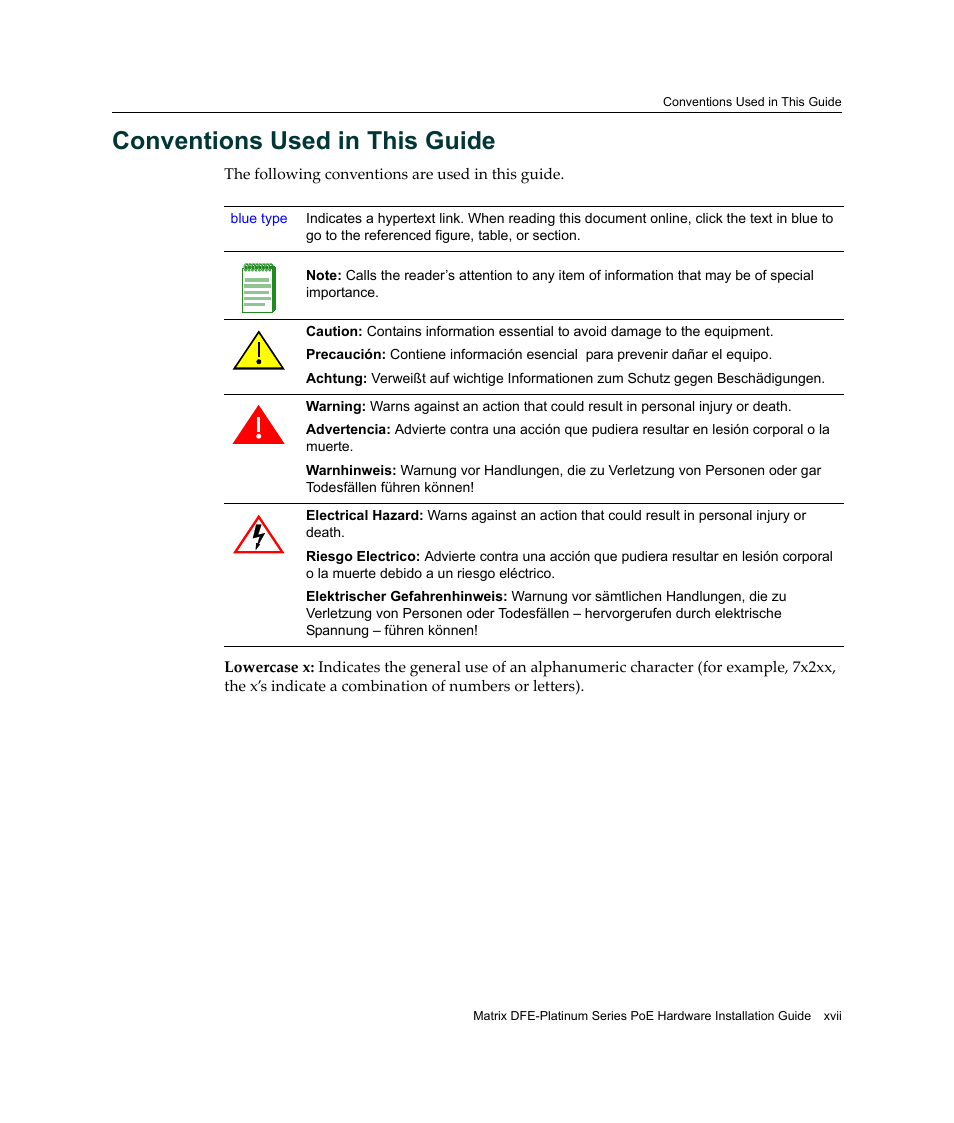 Conventions used in this guide | Enterasys Networks Enterasys Platinum Distributed Forwarding Engine 7G4285-49 User Manual | Page 19 / 96