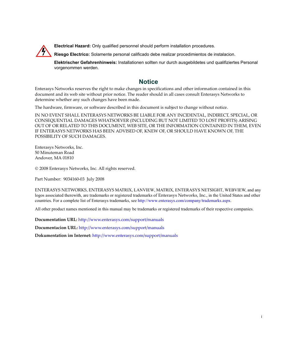 Notice | Enterasys Networks Enterasys Platinum Distributed Forwarding Engine 7G4285-49 User Manual | Page 3 / 96