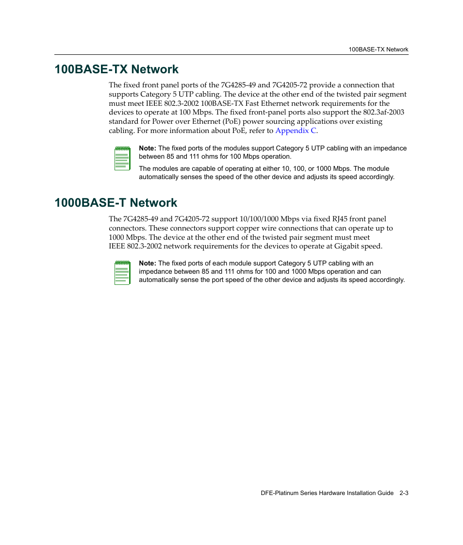 100base-tx network, 1000base-t network, 100base-tx network -3 1000base-t network -3 | Enterasys Networks Enterasys Platinum Distributed Forwarding Engine 7G4285-49 User Manual | Page 31 / 96