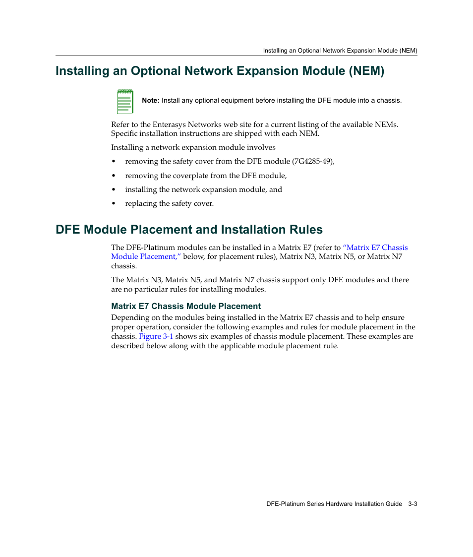 Dfe module placement and installation rules | Enterasys Networks Enterasys Platinum Distributed Forwarding Engine 7G4285-49 User Manual | Page 35 / 96