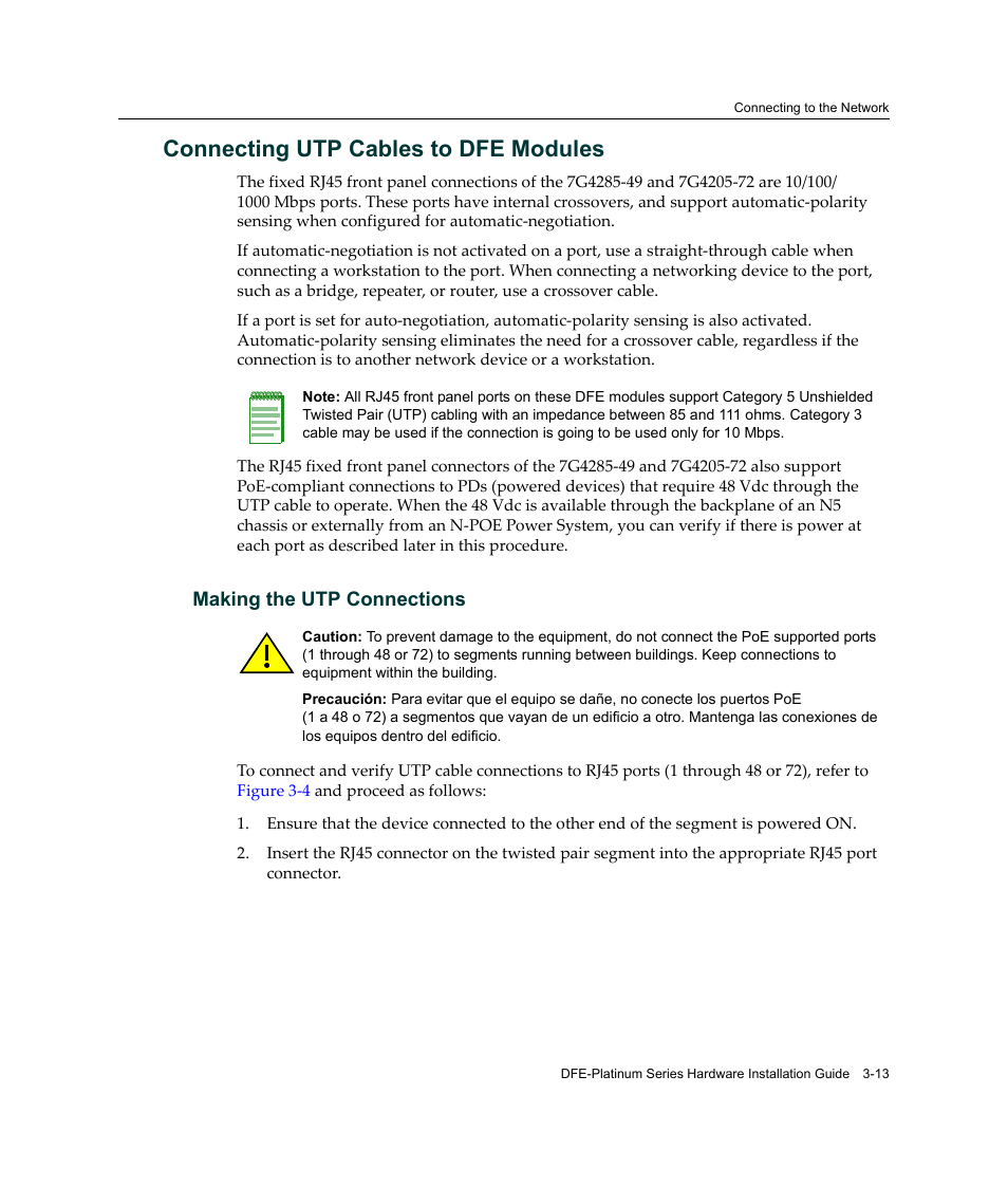 Connecting utp cables to dfe modules, Connecting utp cables to dfe modules -13 | Enterasys Networks Enterasys Platinum Distributed Forwarding Engine 7G4285-49 User Manual | Page 45 / 96