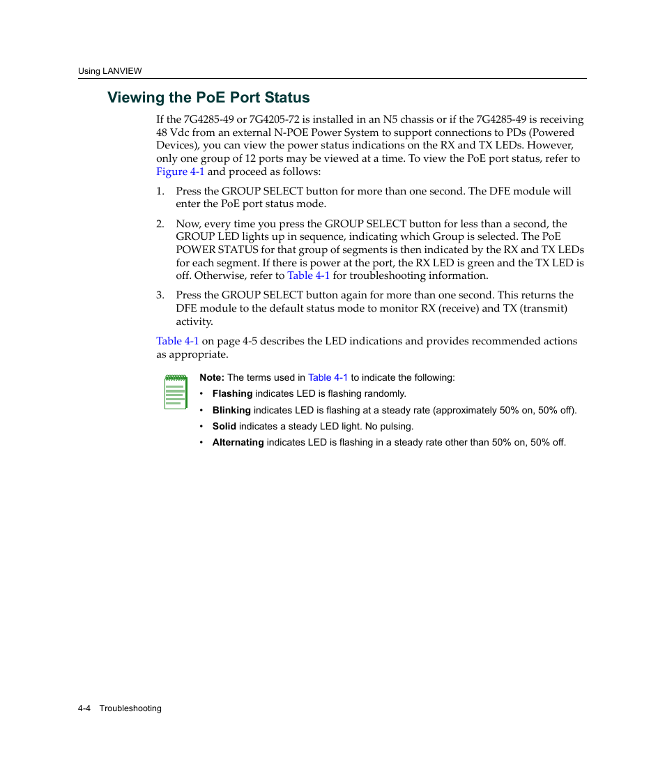 Viewing the poe port status, Viewing the poe port status -4 | Enterasys Networks Enterasys Platinum Distributed Forwarding Engine 7G4285-49 User Manual | Page 62 / 96