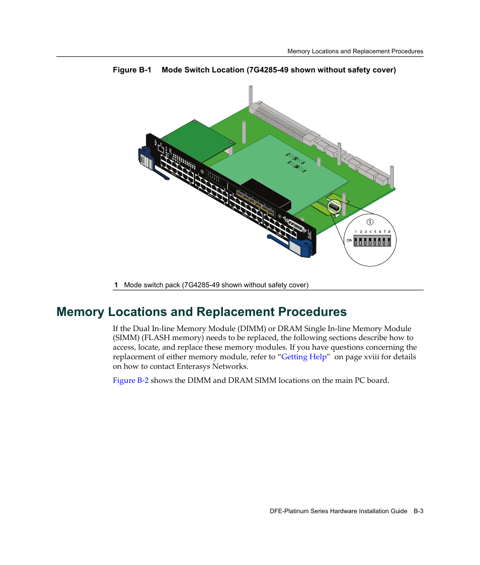 Memory locations and replacement procedures | Enterasys Networks Enterasys Platinum Distributed Forwarding Engine 7G4285-49 User Manual | Page 77 / 96