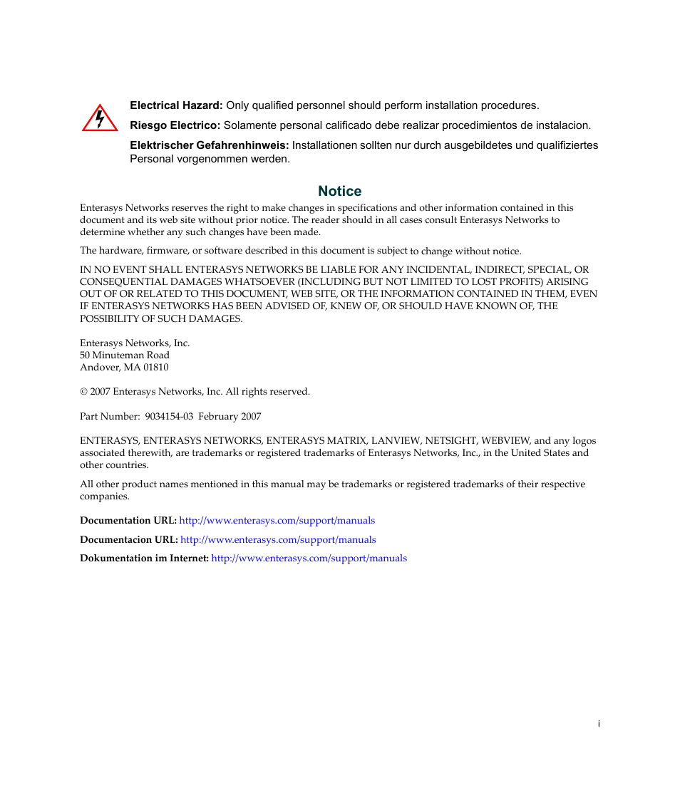 Notice | Enterasys Networks Enterasys SecureStack A2 A2H124-48P User Manual | Page 3 / 82