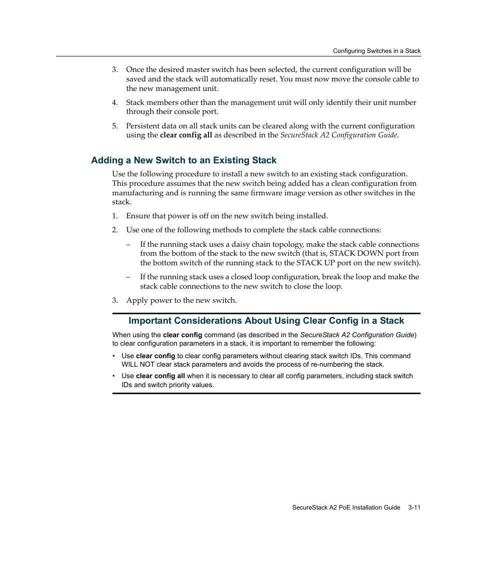 Adding a new switch to an existing stack | Enterasys Networks Enterasys SecureStack A2 A2H124-48P User Manual | Page 41 / 82