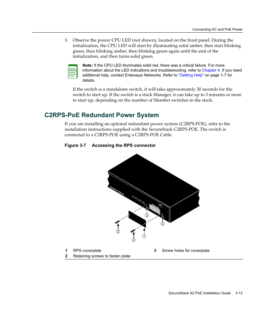 C2rps-poe redundant power system, C2rps-poe redundant power system -13, Accessing the rps connector -13 | Аб б в в | Enterasys Networks Enterasys SecureStack A2 A2H124-48P User Manual | Page 43 / 82