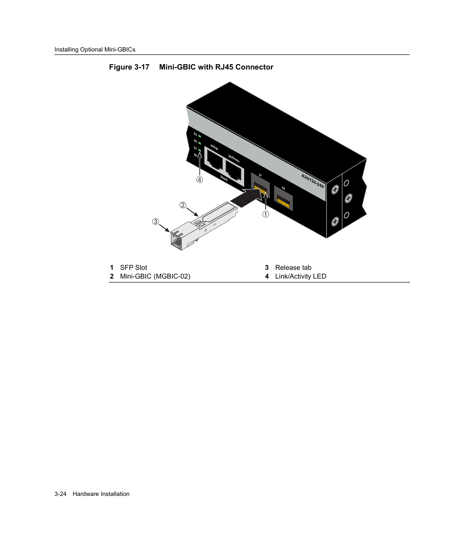 Mini-gbic with rj45 connector -24, Figure 3‐17, Вб а г | Enterasys Networks Enterasys SecureStack A2 A2H124-48P User Manual | Page 54 / 82