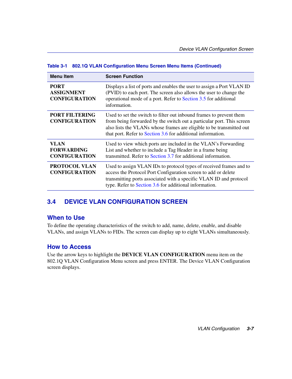 4 device vlan configuration screen, Device vlan configuration screen -7 | Enterasys Networks 802.1Q User Manual | Page 29 / 82