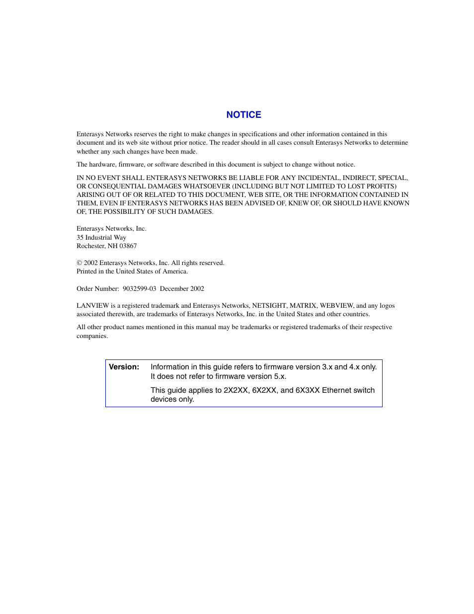 Notice | Enterasys Networks 802.1Q User Manual | Page 3 / 82