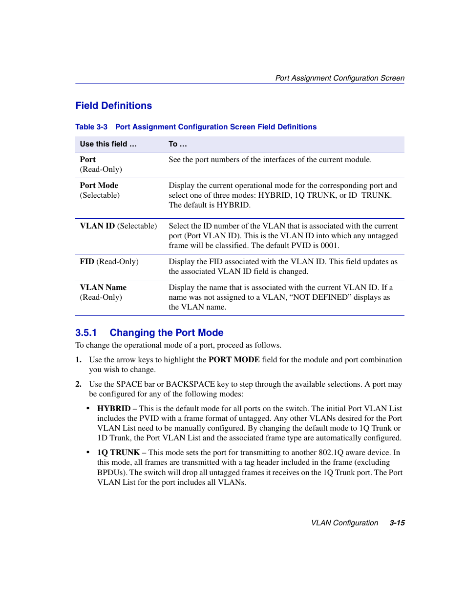 1 changing the port mode, Changing the port mode -15 | Enterasys Networks 802.1Q User Manual | Page 37 / 82
