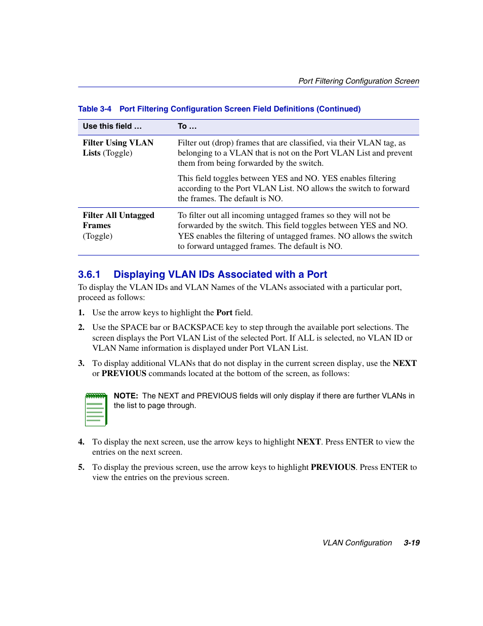 1 displaying vlan ids associated with a port, Displaying vlan ids associated with a port -19 | Enterasys Networks 802.1Q User Manual | Page 41 / 82