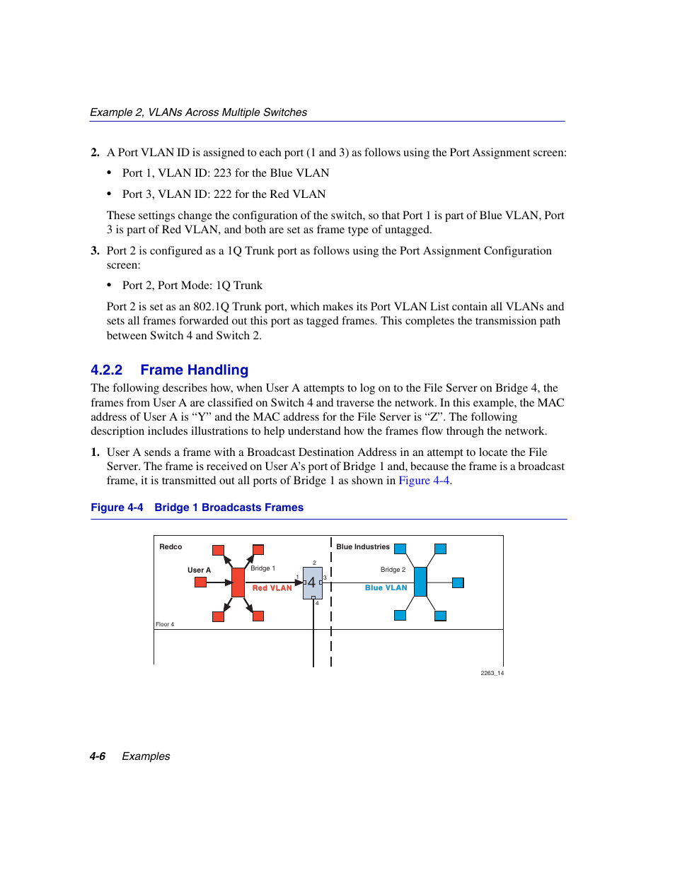 2 frame handling, Frame handling -6, Bridge 1 broadcasts frames | Enterasys Networks 802.1Q User Manual | Page 66 / 82