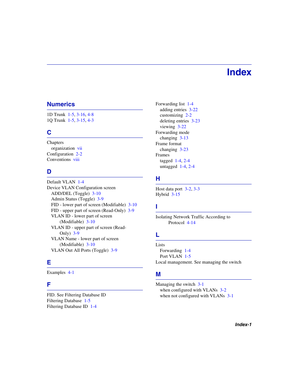 Index, Numerics | Enterasys Networks 802.1Q User Manual | Page 79 / 82