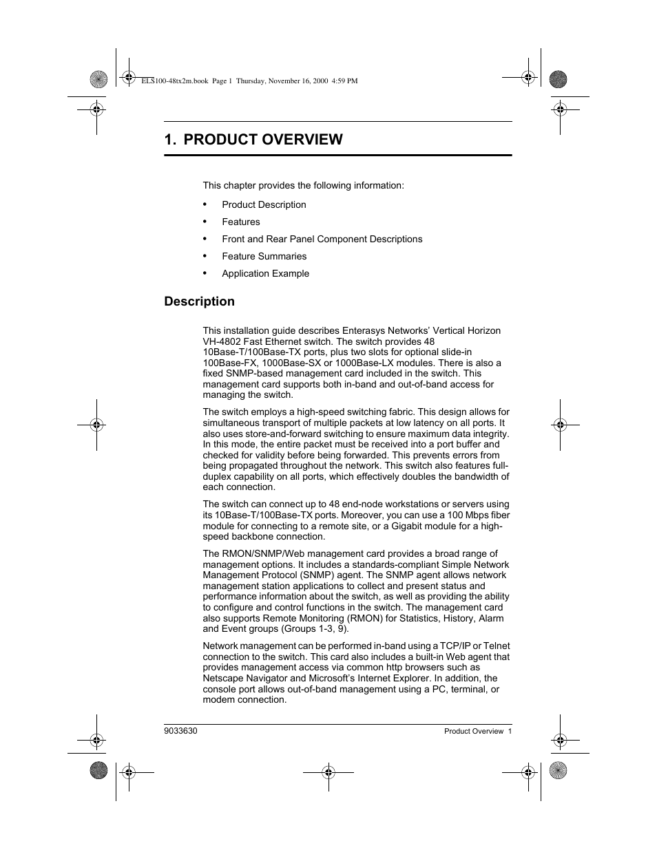 Product overview, Description | Enterasys Networks VH-4802 User Manual | Page 15 / 56