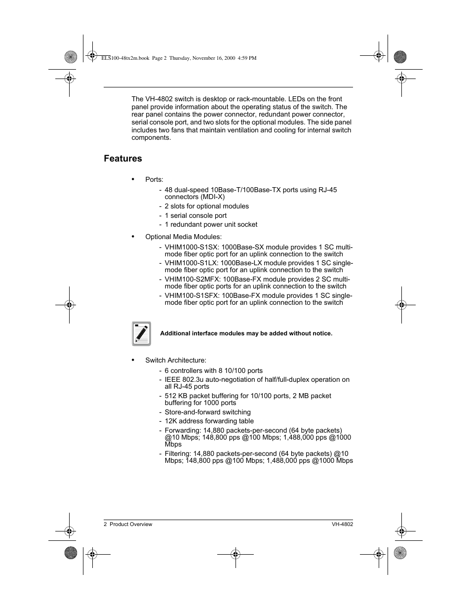 Features | Enterasys Networks VH-4802 User Manual | Page 16 / 56