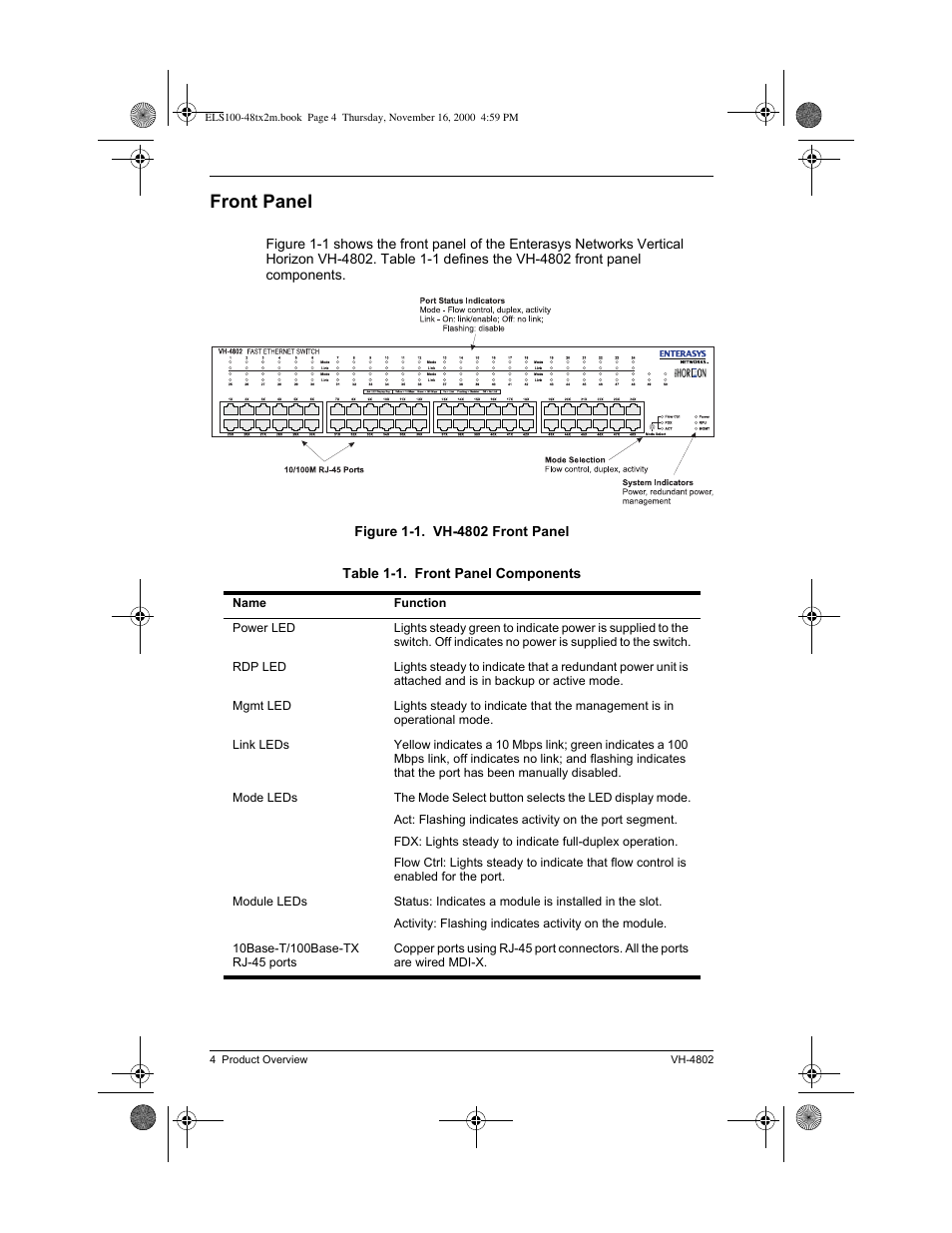 Front panel | Enterasys Networks VH-4802 User Manual | Page 18 / 56