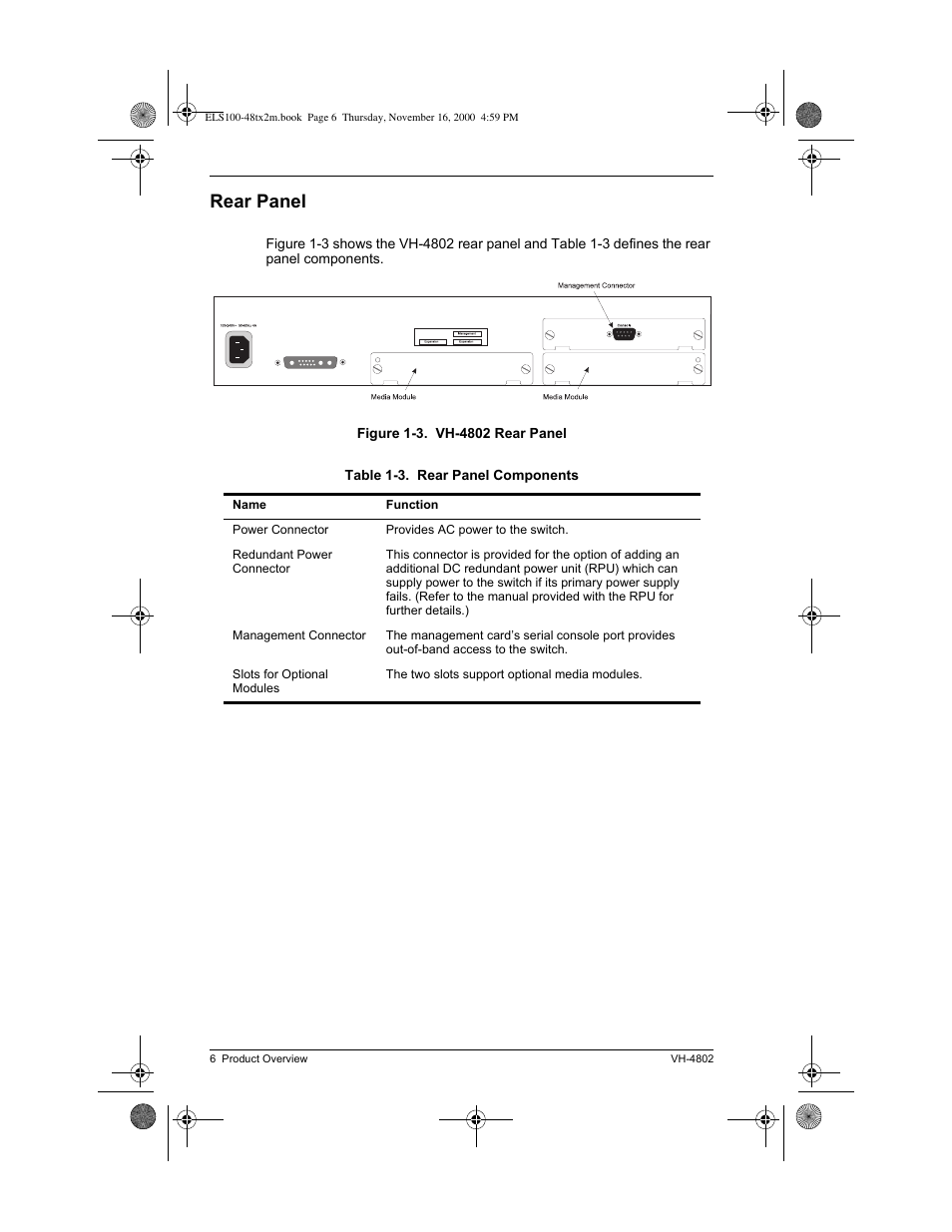 Rear panel | Enterasys Networks VH-4802 User Manual | Page 20 / 56